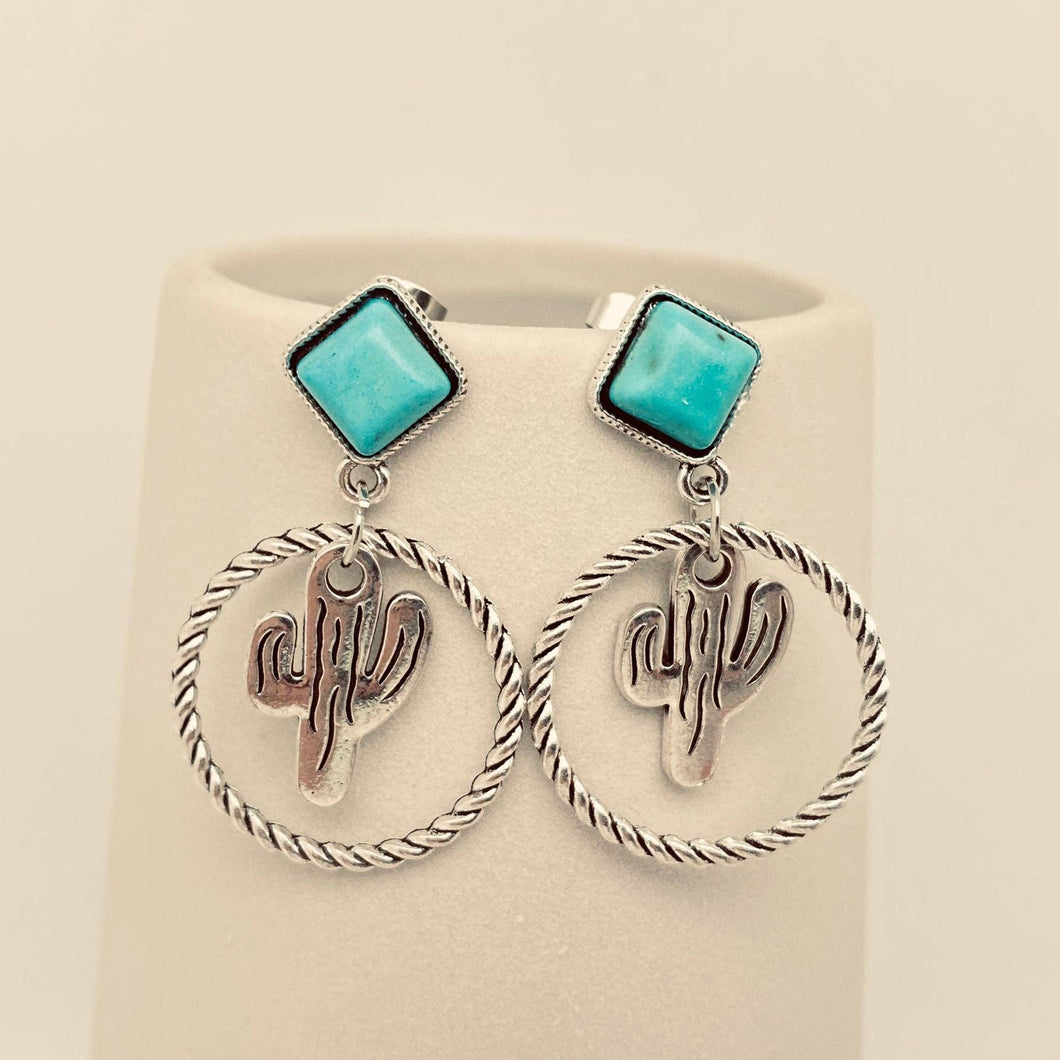 Western Style Cactus Pendant Post Earrings - WJ: Cactus