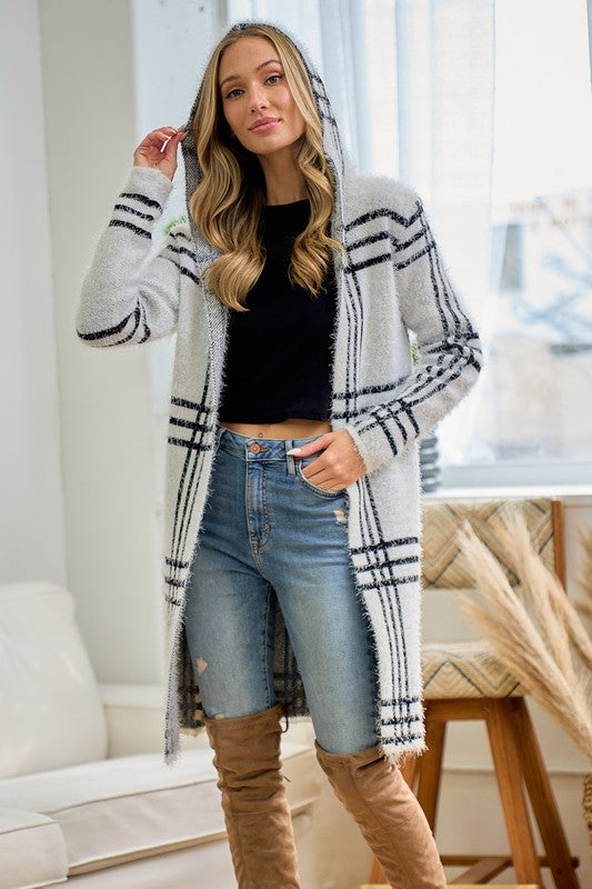 Plaid hooded Cardi Duster