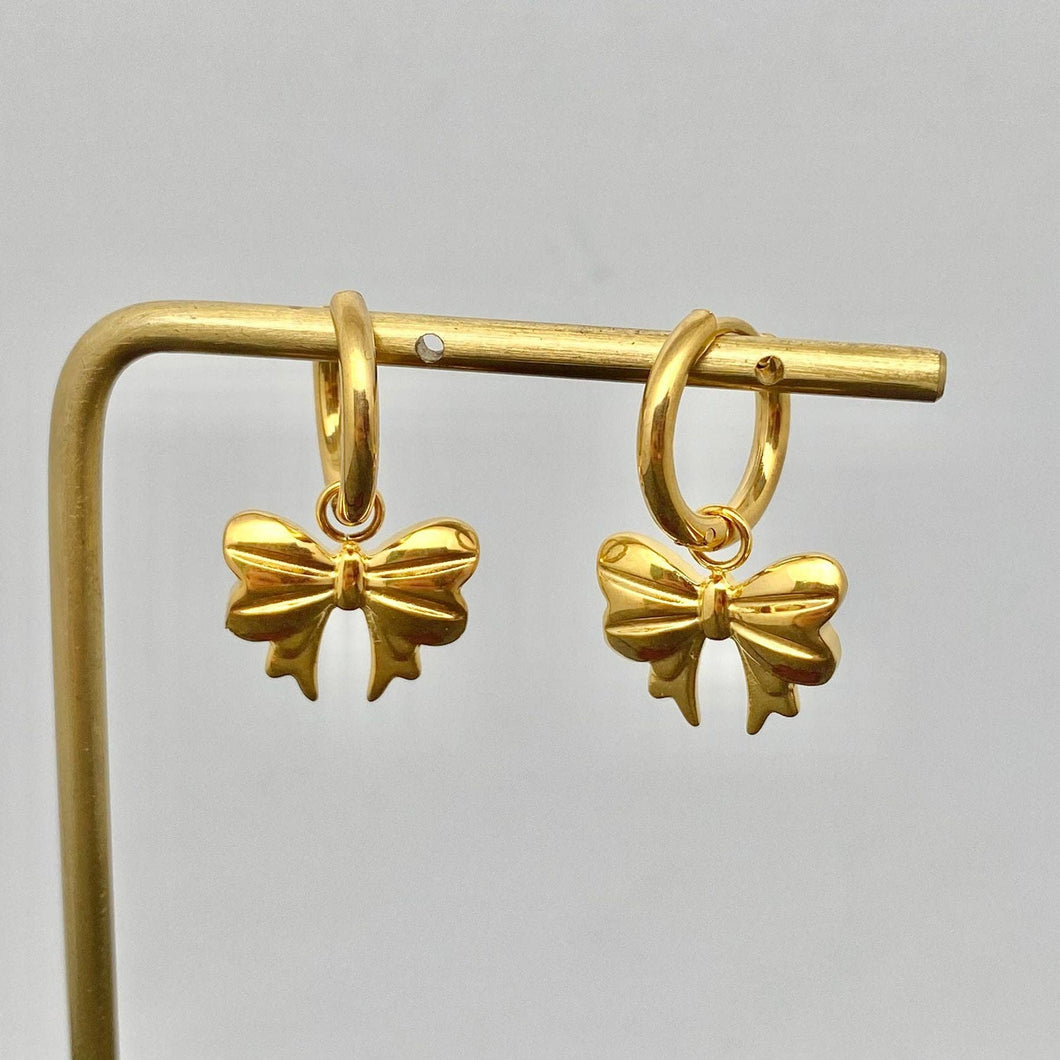 FGS - 18K Gold Plated Stainless Steel Bow Huggie Earrings