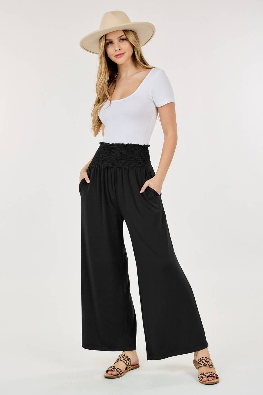 WIDE-LEG ELASTIC PANTS WITH POCKETS