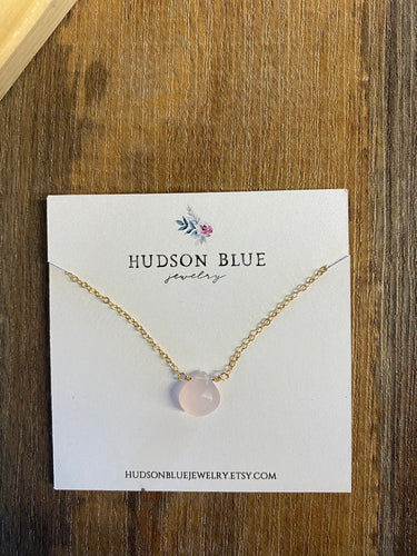Gold Filled Pink Chalcedony Drop Necklace